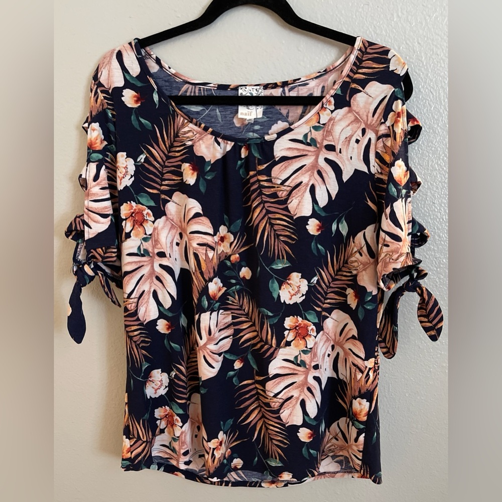 NAIF Navy and Peach Tropical Blouse